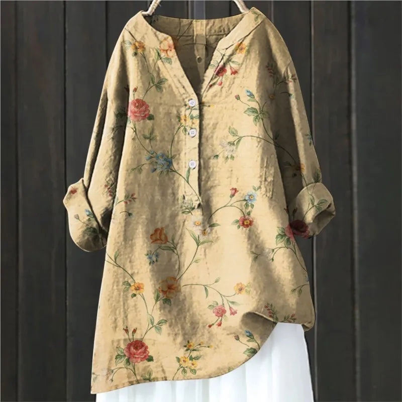 Maelle - Blouse met bloemenprint en halve knoopsluiting met lange mouwen dames
