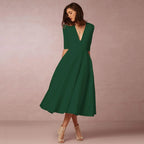 Constance - Midi zomerjurk met V-hals en driekwartmouwen dames