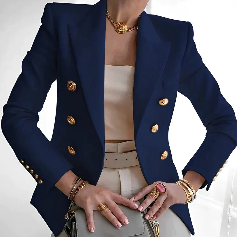 Gevoerde blazer dames met gestructureerde schouders, reverskraag en enkele rij knopen 5