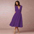 Constance - Midi zomerjurk met V-hals en driekwartmouwen dames