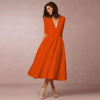 Constance - Midi zomerjurk met V-hals en driekwartmouwen dames