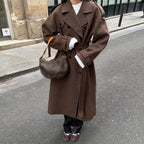 Lange trenchcoat dames met ceintuur, dubbele rij knopen en reverskraag voor herfst en winter 7