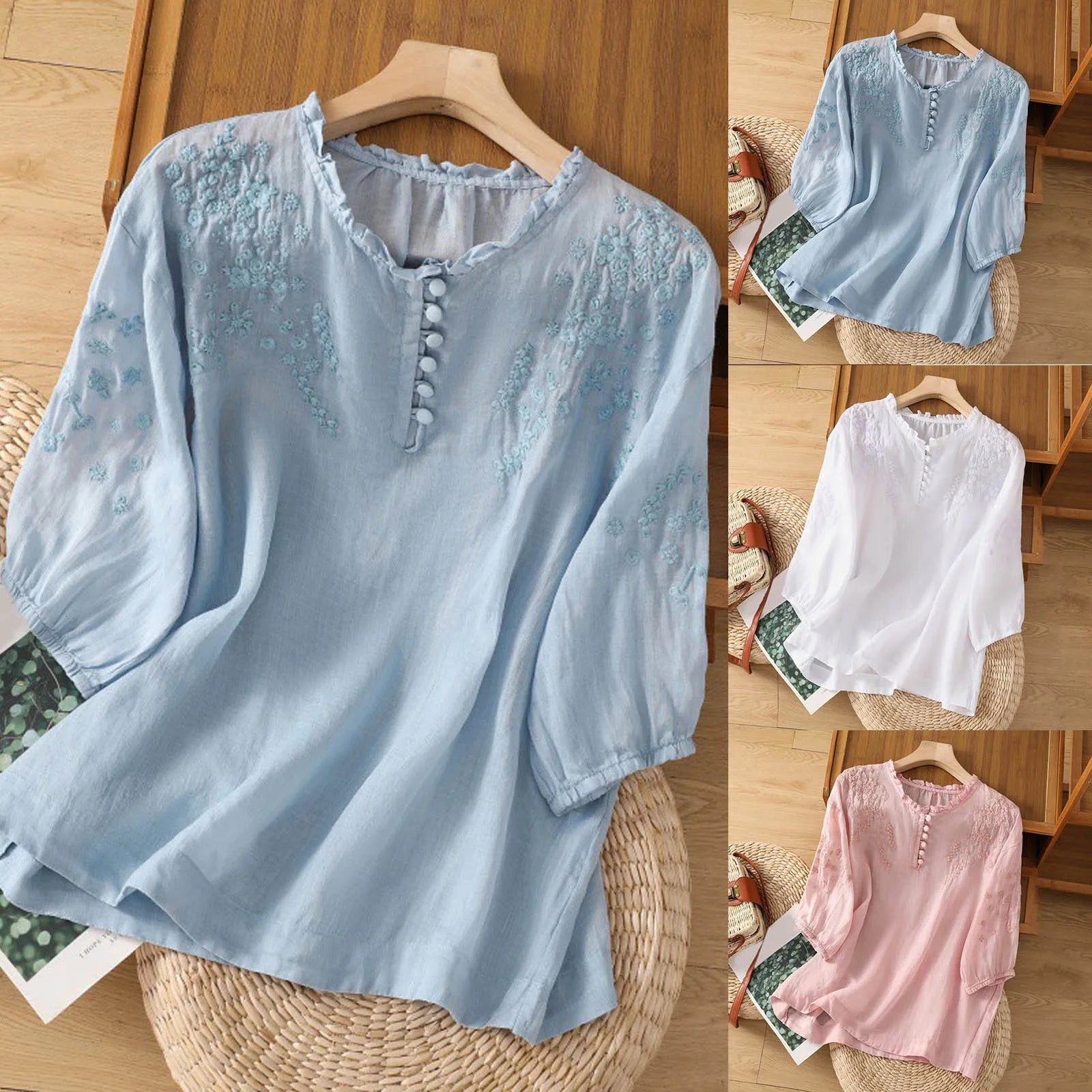 Éléonore - Blouse met knopen en bloemenprint dames