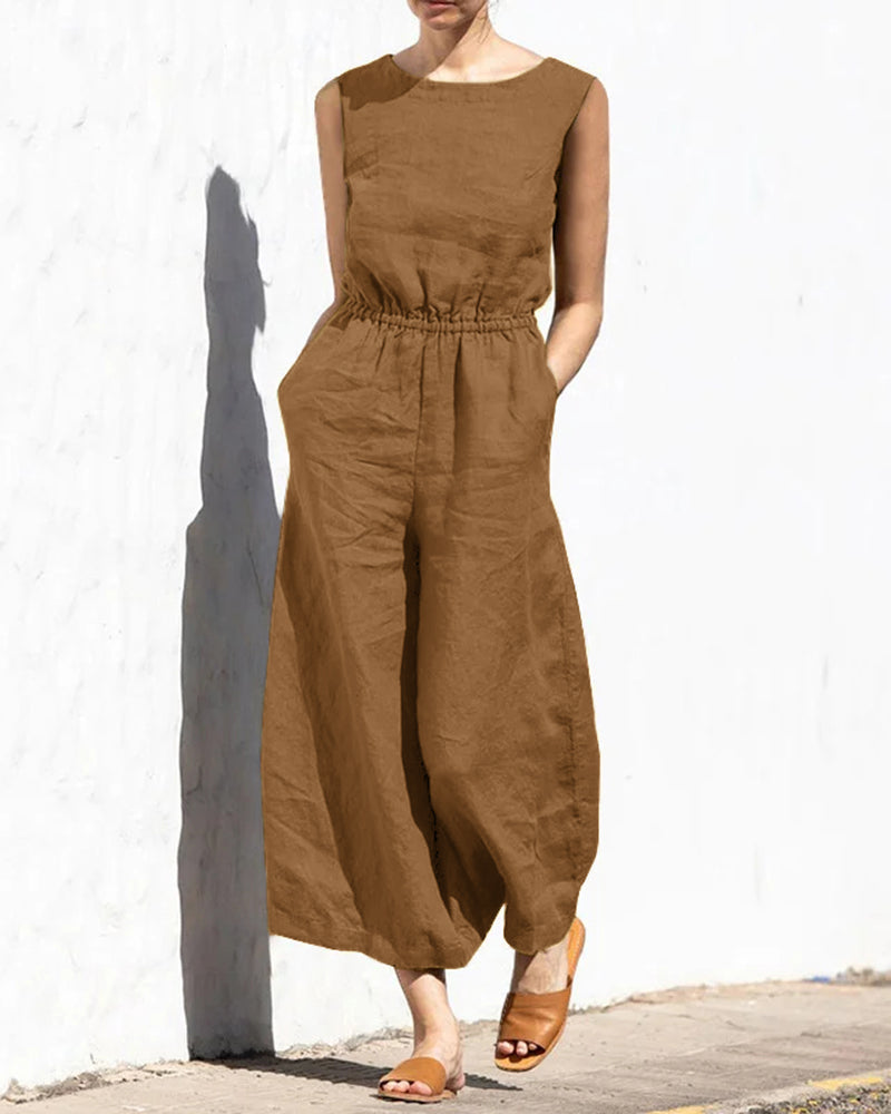 Luna - Mouwloze jumpsuit met wijde pijpen dames