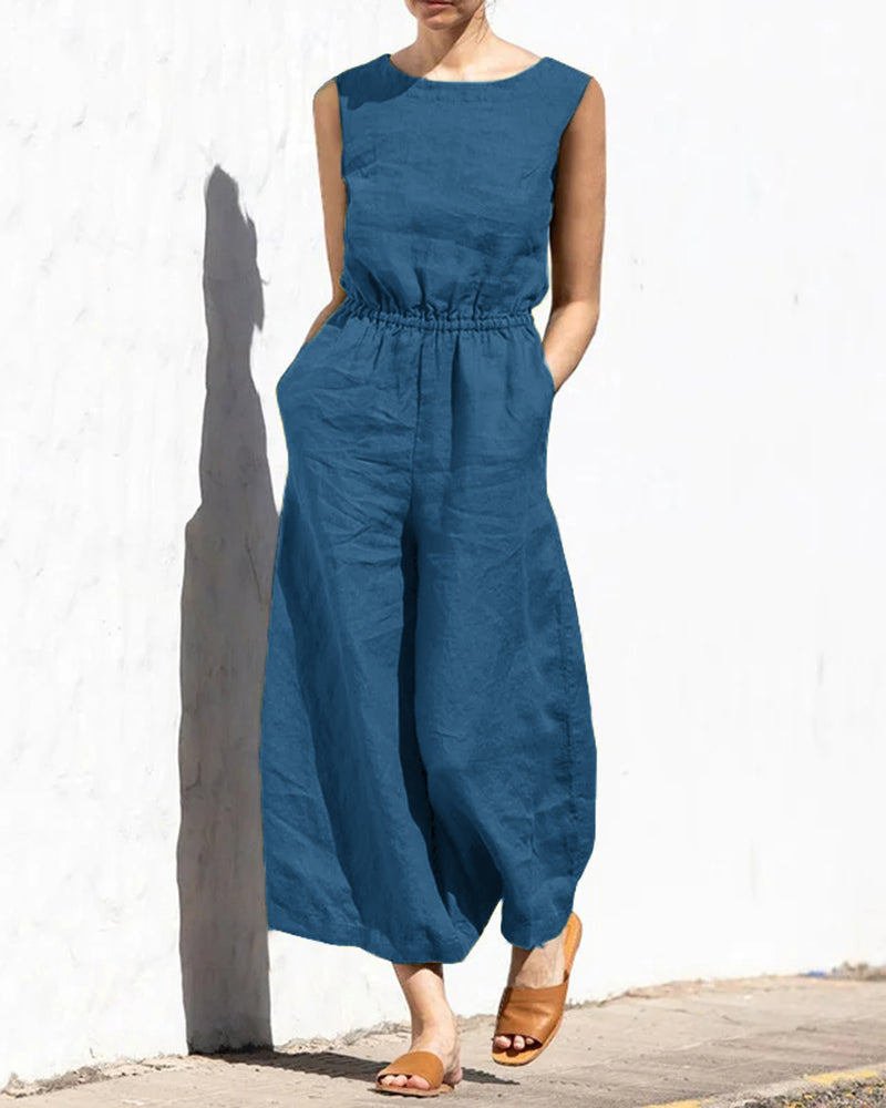 Luna - Mouwloze jumpsuit met wijde pijpen dames