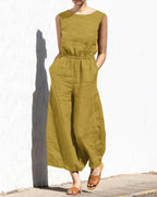 Luna - Mouwloze jumpsuit met wijde pijpen dames