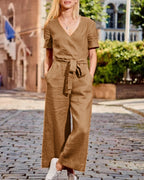 Julia - Jumpsuit met riem en korte mouwen dames