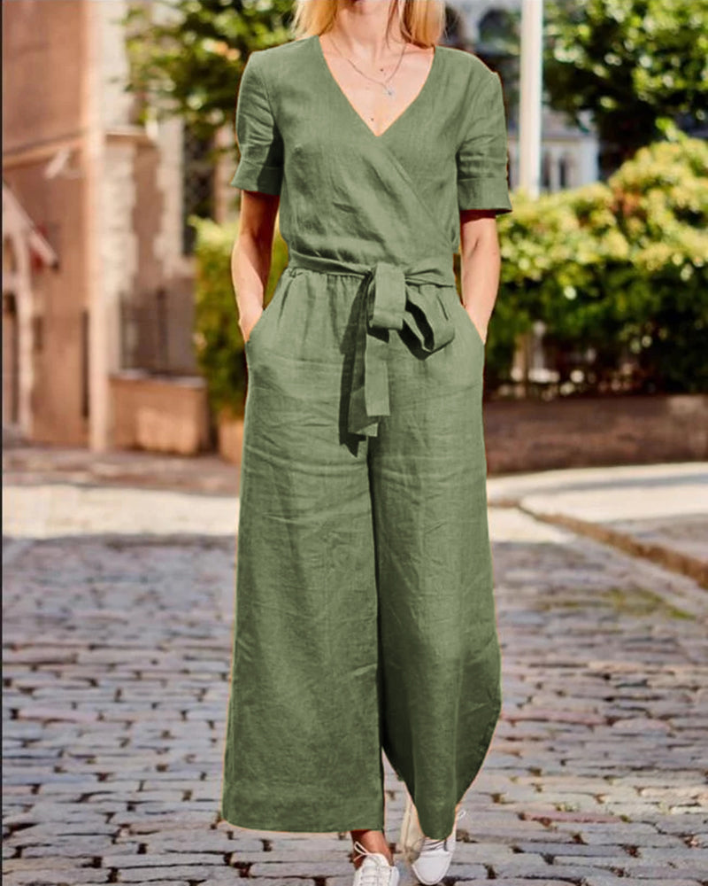 Julia - Jumpsuit met riem en korte mouwen dames