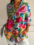 Marceline - Blouse met abstracte print en knoopsluiting voor dames