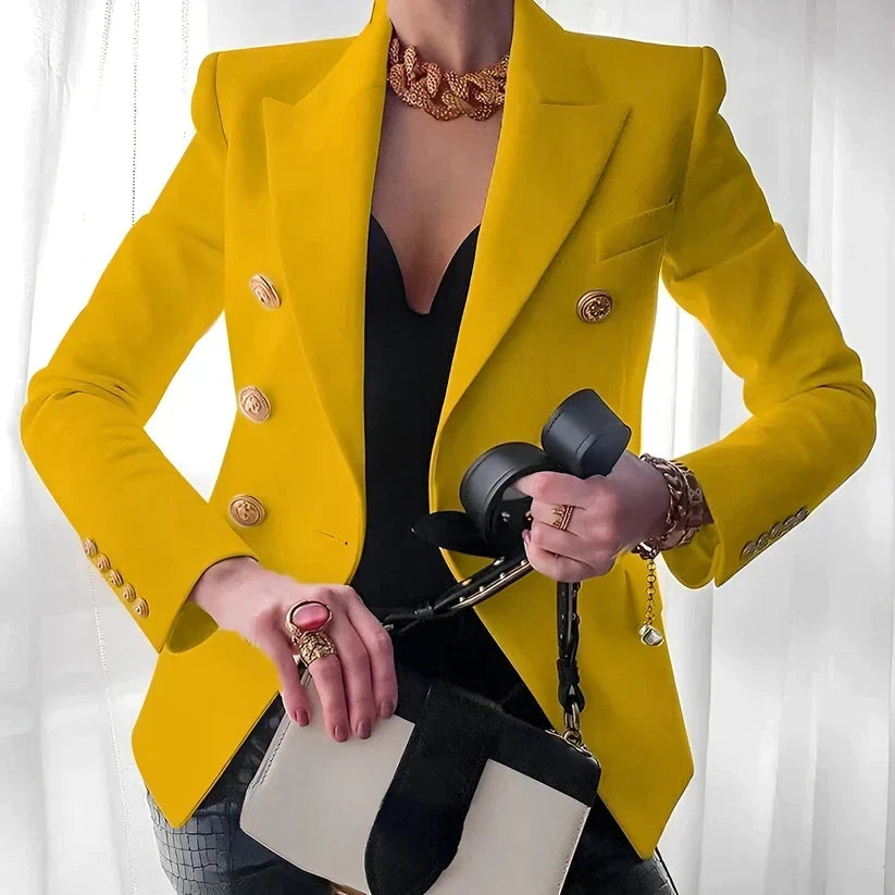 Gevoerde blazer dames met gestructureerde schouders, reverskraag en enkele rij knopen 4