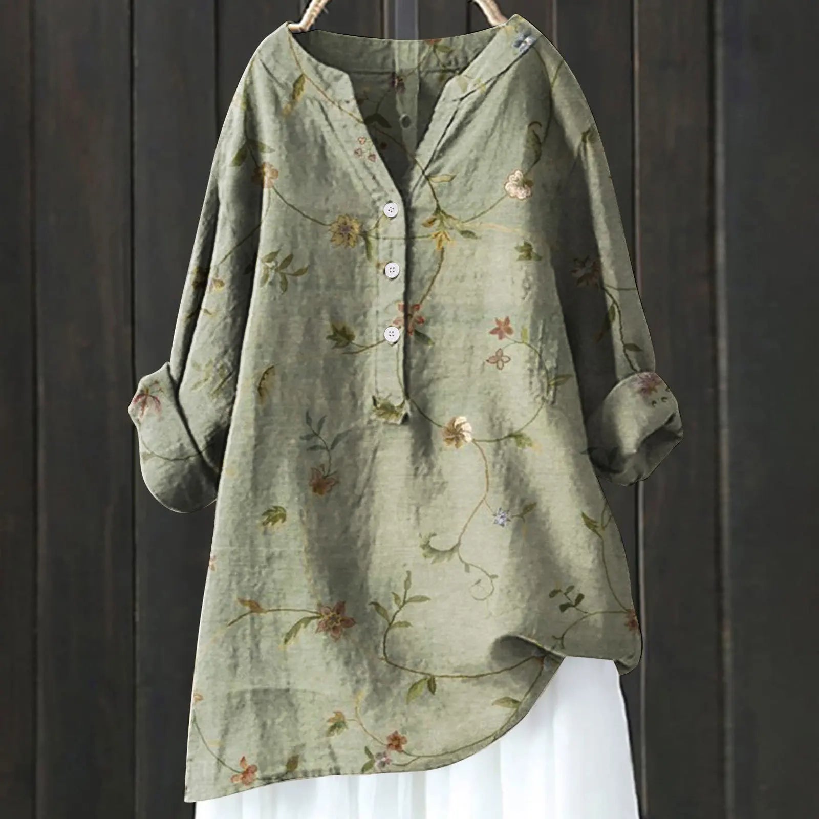 Maelle - Blouse met bloemenprint en halve knoopsluiting met lange mouwen dames