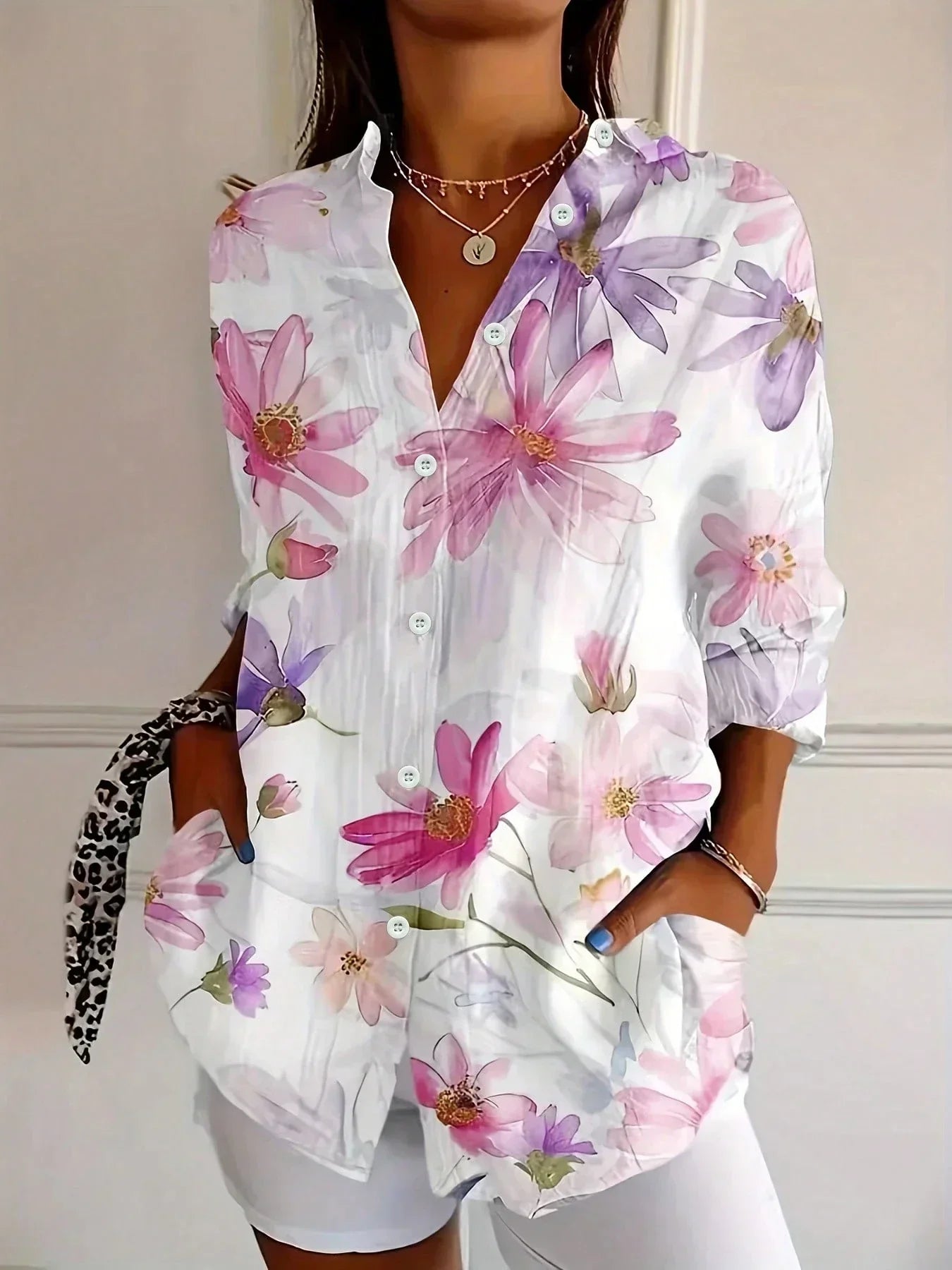 Marceline - Blouse met abstracte print en knoopsluiting voor dames