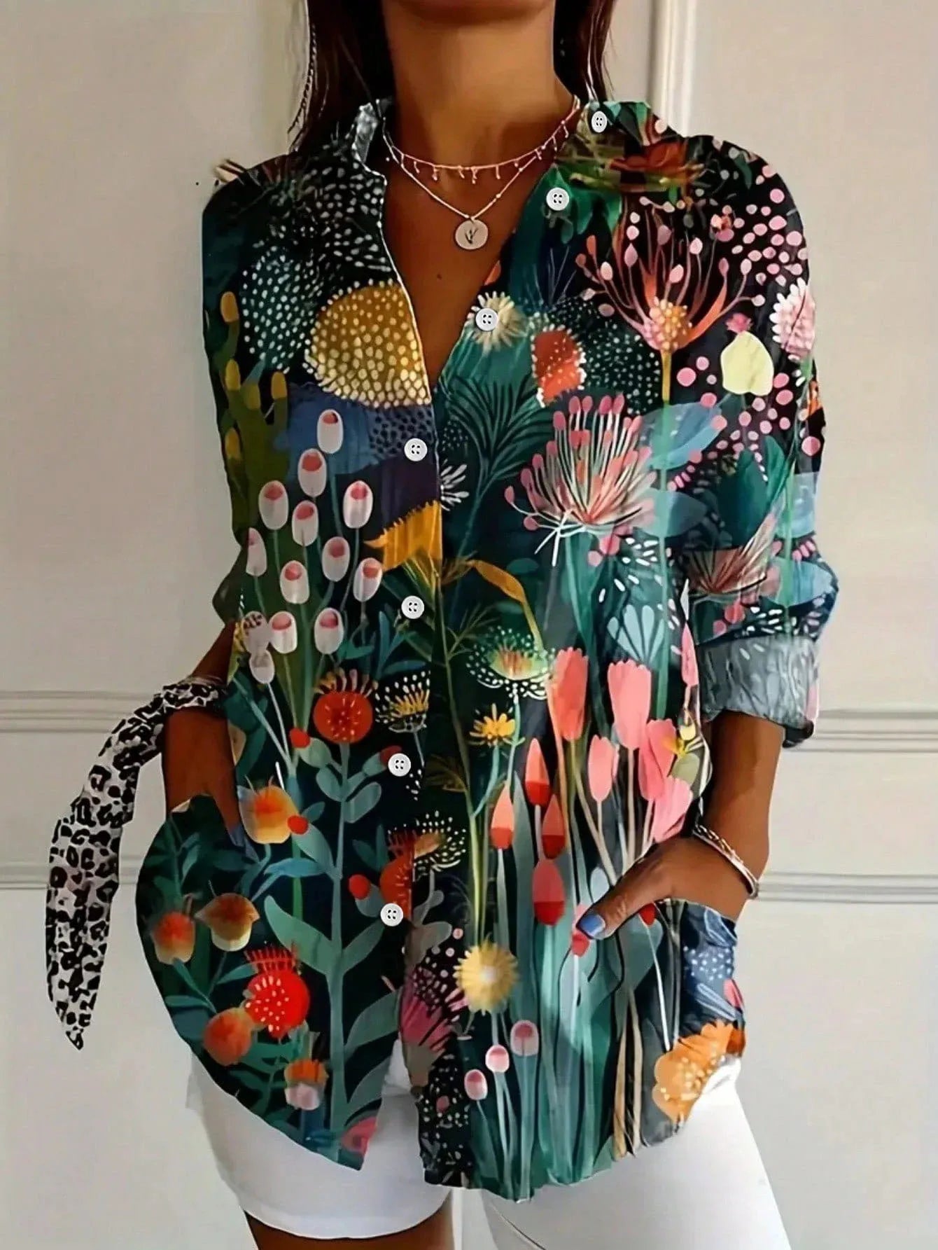 Marceline - Blouse met abstracte print en knoopsluiting voor dames