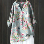 Maelle - Blouse met bloemenprint en halve knoopsluiting met lange mouwen dames
