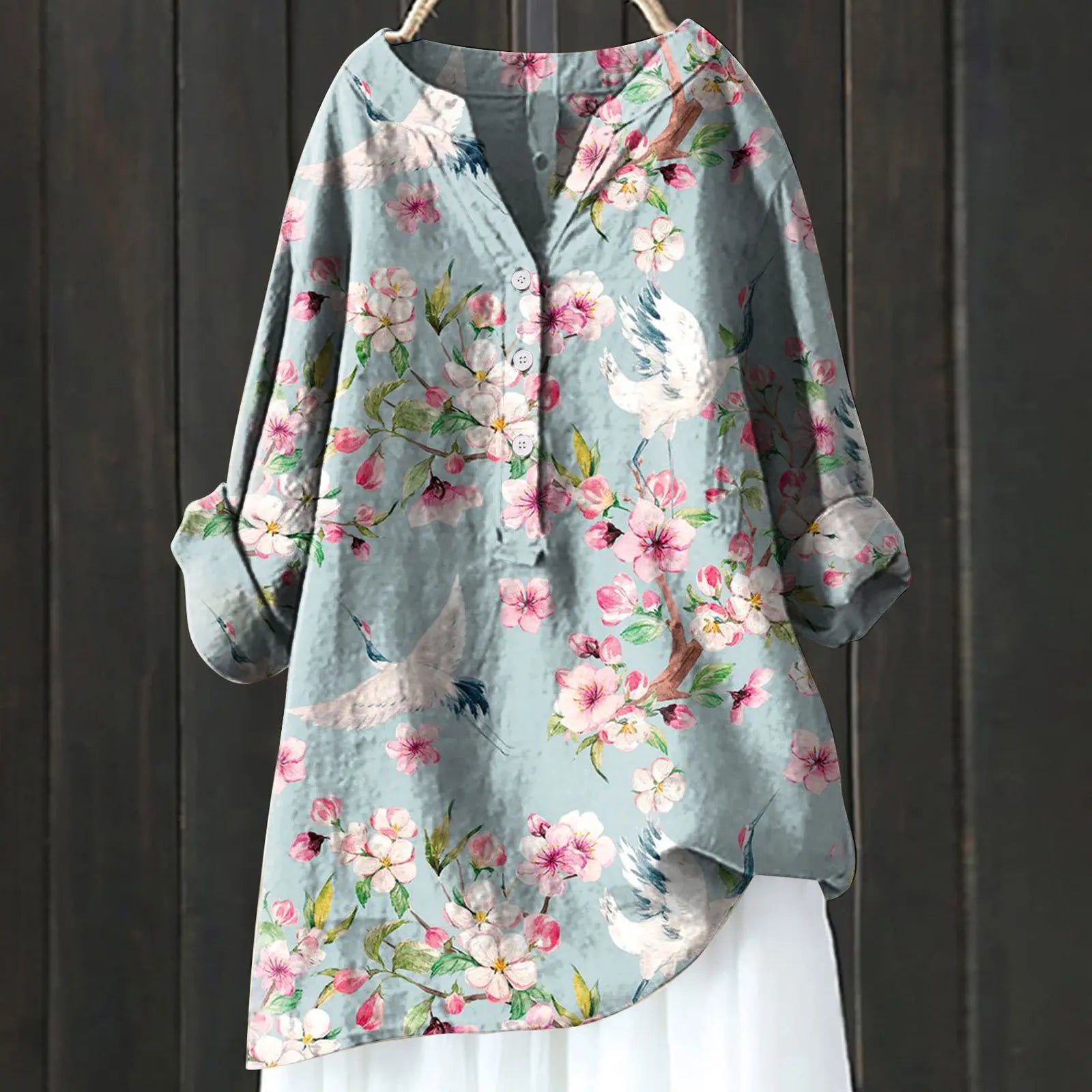 Maelle - Blouse met bloemenprint en halve knoopsluiting met lange mouwen dames