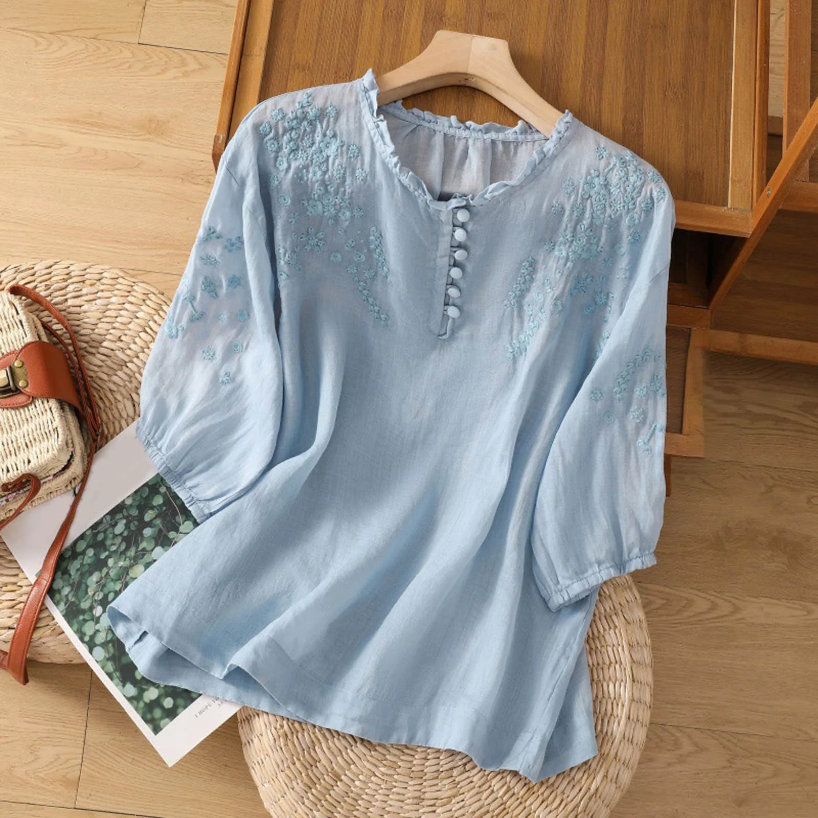 Éléonore - Blouse met knopen en bloemenprint dames