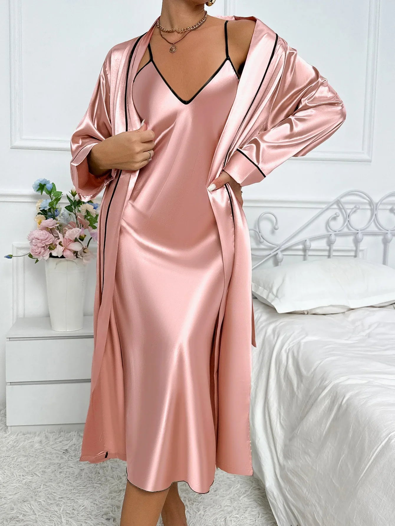 Mathiline - Tweedelige pyjama set met badjas en nachthemd dames