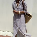 Margot - Gestreepte midi blousejurk met lange mouwen dames