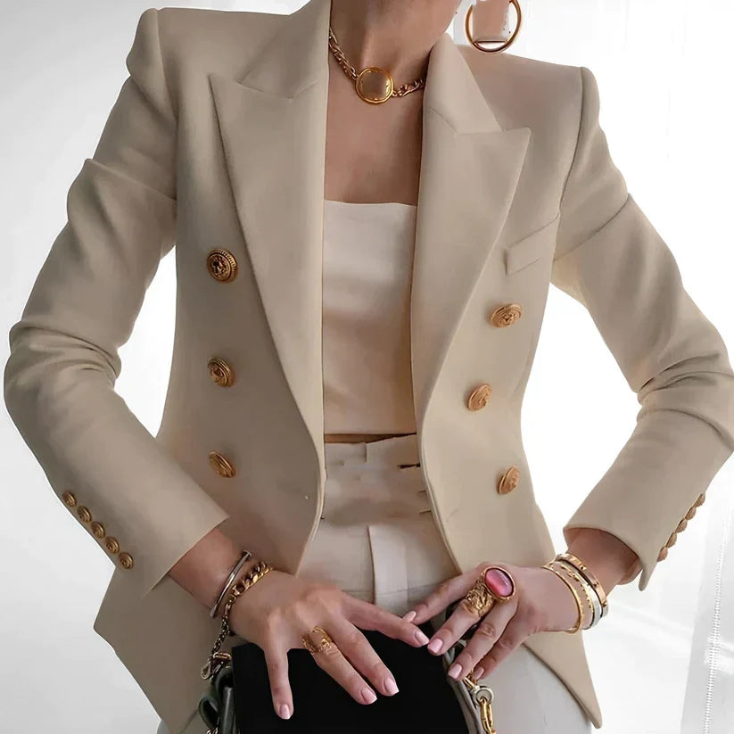 Gevoerde blazer dames met gestructureerde schouders, reverskraag en enkele rij knopen 7