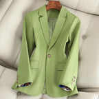 Lichte blazer dames van katoen en polyester met enkele knoop en reverskraag 1