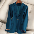 Lichte blazer dames van katoen en polyester met enkele knoop en reverskraag 2