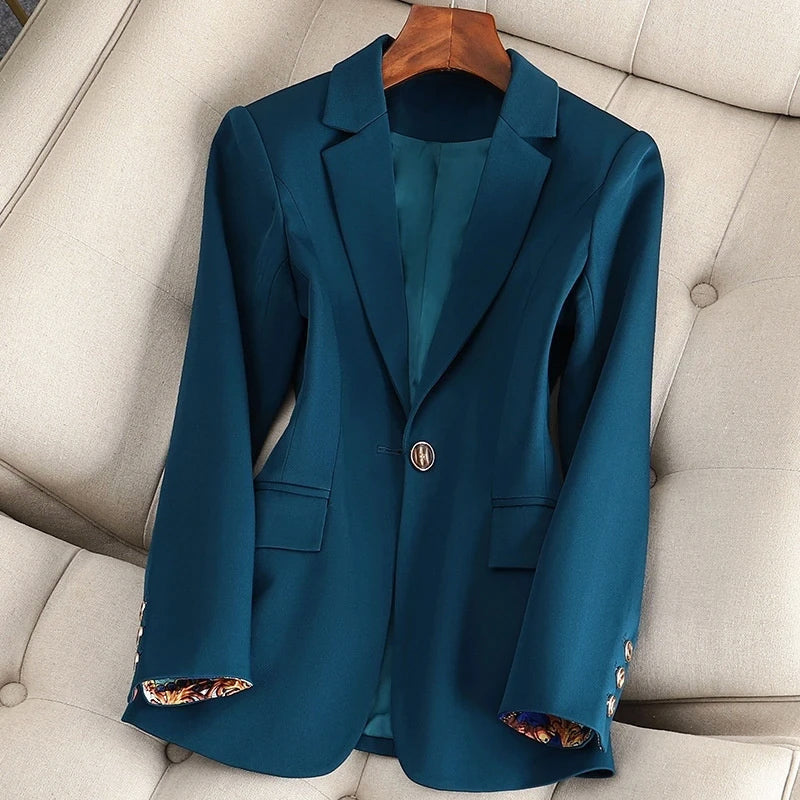Lichte blazer dames van katoen en polyester met enkele knoop en reverskraag 2