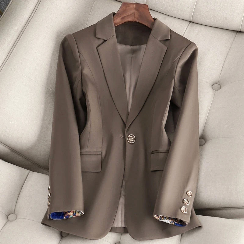 Lichte blazer dames van katoen en polyester met enkele knoop en reverskraag 3