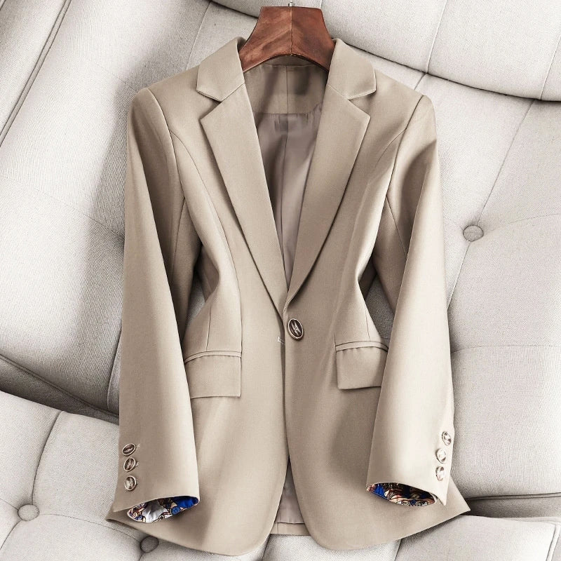 Lichte blazer dames van katoen en polyester met enkele knoop en reverskraag 4