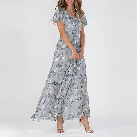 Clarissa - Formele zomerse maxi jurk met bloemenprint dames