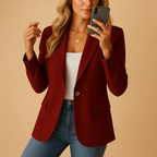 Blazer dames met enkele knoop, reverskraag en kleppenzakken voor werk en dagelijks gebruik 5