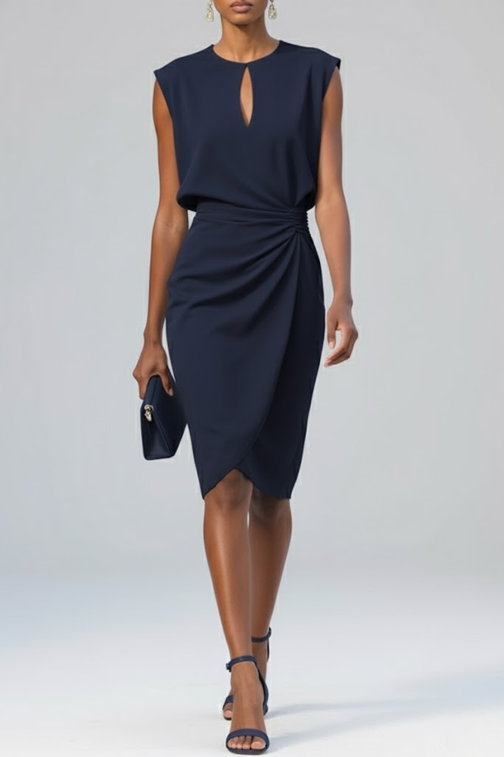 Camillea - Midi cocktailjurk met keyhole hals en geplooide taille dames