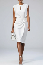 Camillea - Midi cocktailjurk met keyhole hals en geplooide taille dames