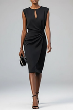 Camillea - Midi cocktailjurk met keyhole hals en geplooide taille dames