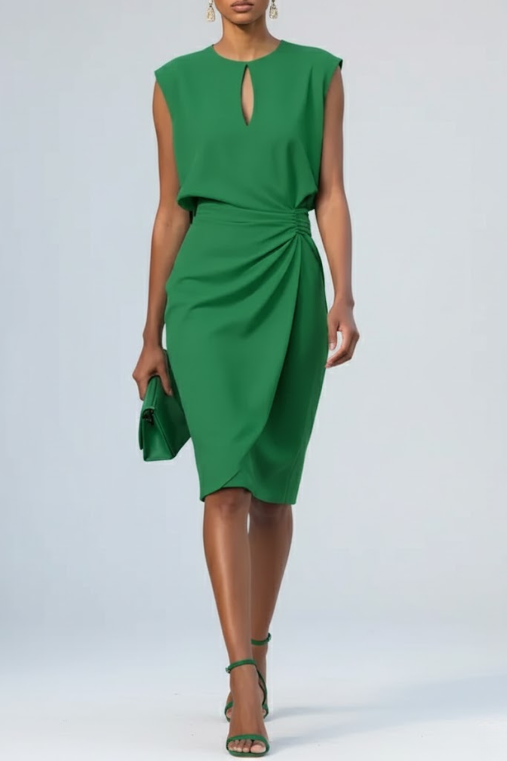 Camillea - Midi cocktailjurk met keyhole hals en geplooide taille dames