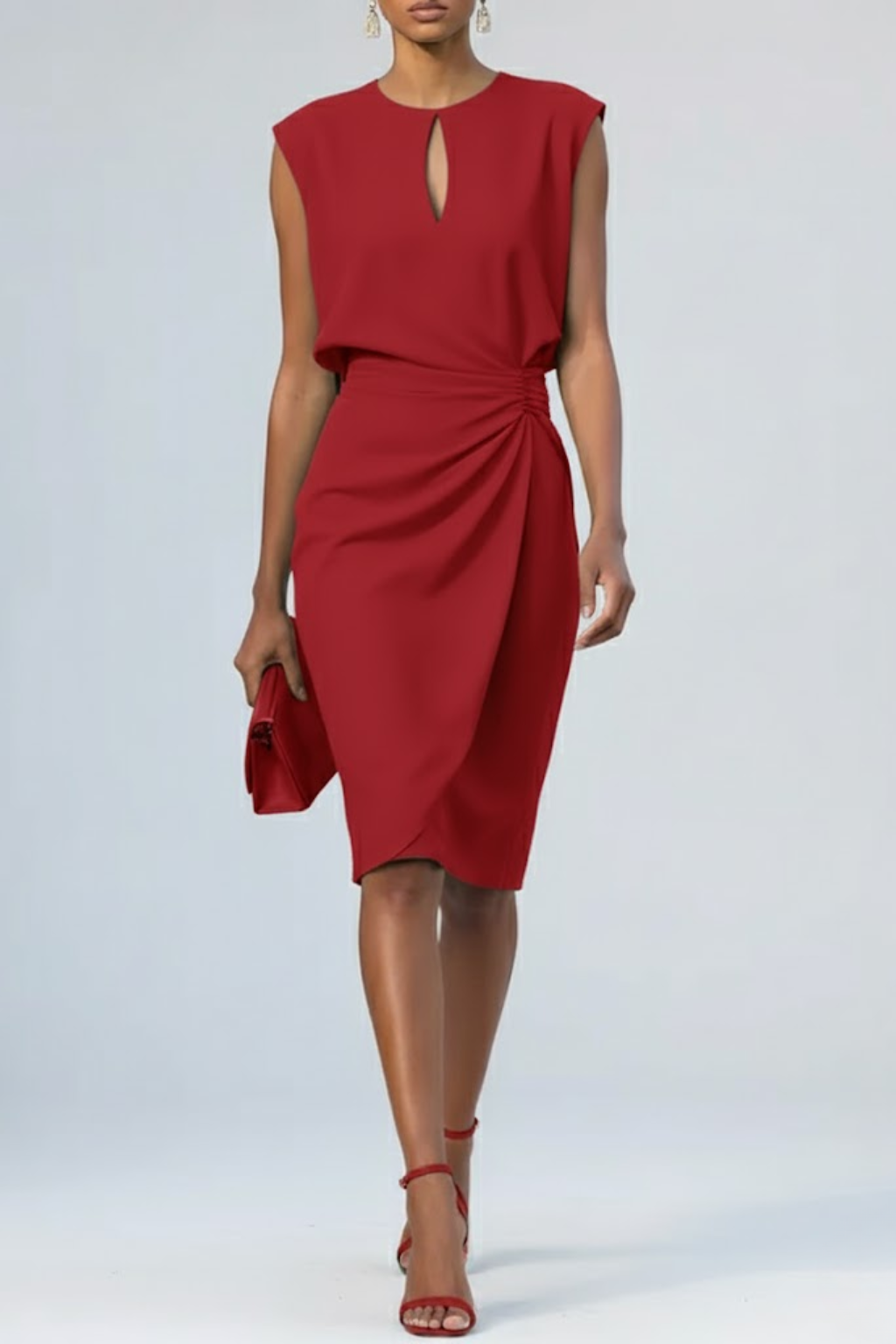 Camillea - Midi cocktailjurk met keyhole hals en geplooide taille dames
