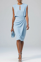 Camillea - Midi cocktailjurk met keyhole hals en geplooide taille dames