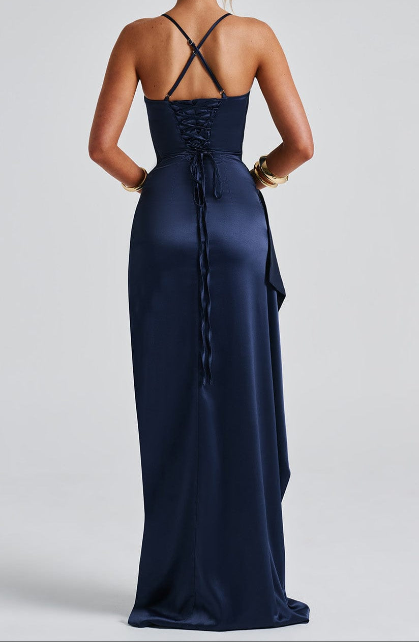 Inara - Marineblauwe maxi avondjurk