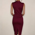 Juliene - Mouwloze midi jurk met V-hals en wikkelpasvorm dames