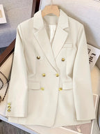 Blazer dames met dubbele rij gouden knopen, reverskraag en kleppenzakken 5