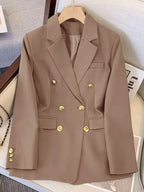Blazer dames met dubbele rij gouden knopen, reverskraag en kleppenzakken 8