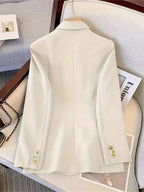 Blazer dames met dubbele rij gouden knopen, reverskraag en kleppenzakken 6