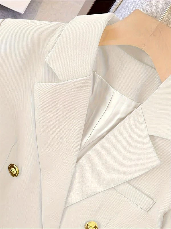 Blazer dames met dubbele rij gouden knopen, reverskraag en kleppenzakken 7