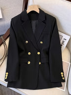 Blazer dames met dubbele rij gouden knopen, reverskraag en kleppenzakken 1