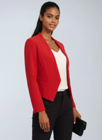 Korte blazer dames met open voorkant, asymmetrische zoom en volledige voering 3
