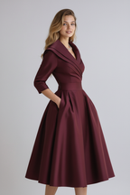 Nora - Midi jurk met stijlvolle kraag dames