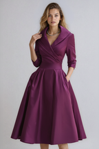 Nora - Midi jurk met stijlvolle kraag dames