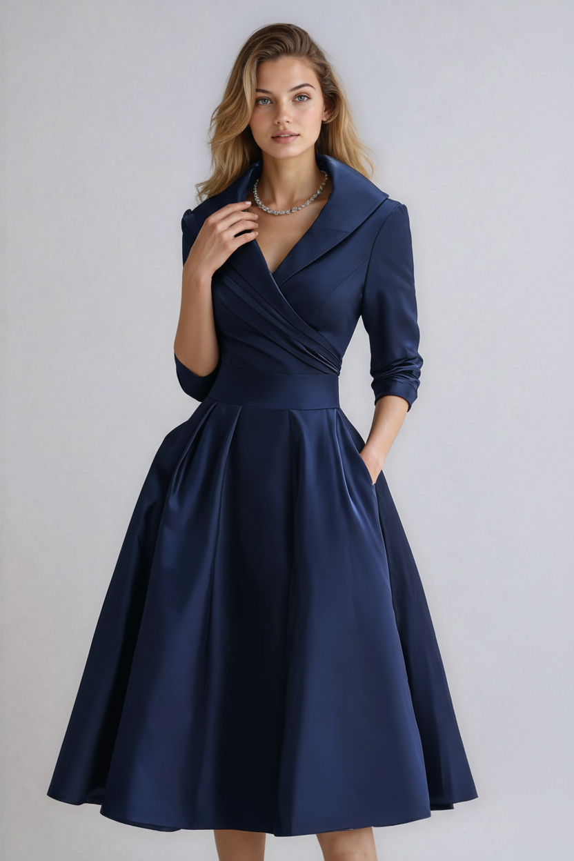 Nora - Midi jurk met stijlvolle kraag dames