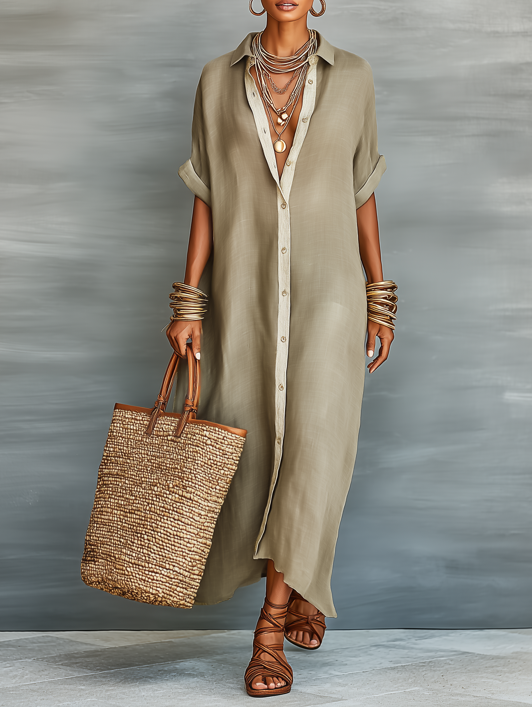 Coline - Maxi blousejurk met korte mouwen dames