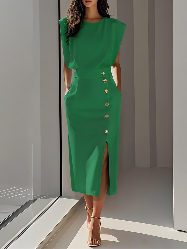 Florine - Elegante midi jurk met knopen dames