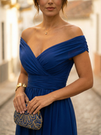 Sidonie - Lange zomerjurk met V-hals en rimpeleffect dames